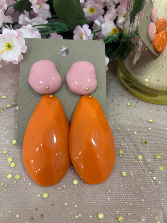 Pendientes Resina Naranja y Rosa