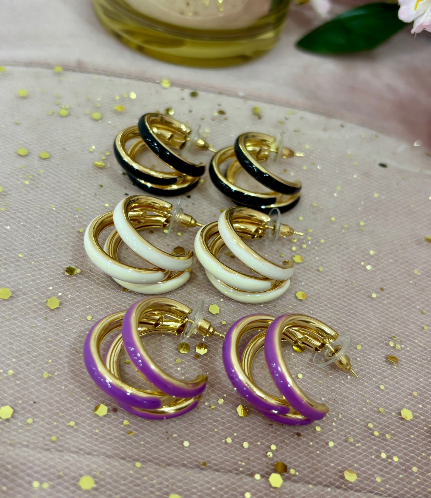 Pendientes Aro Triple Esmalte