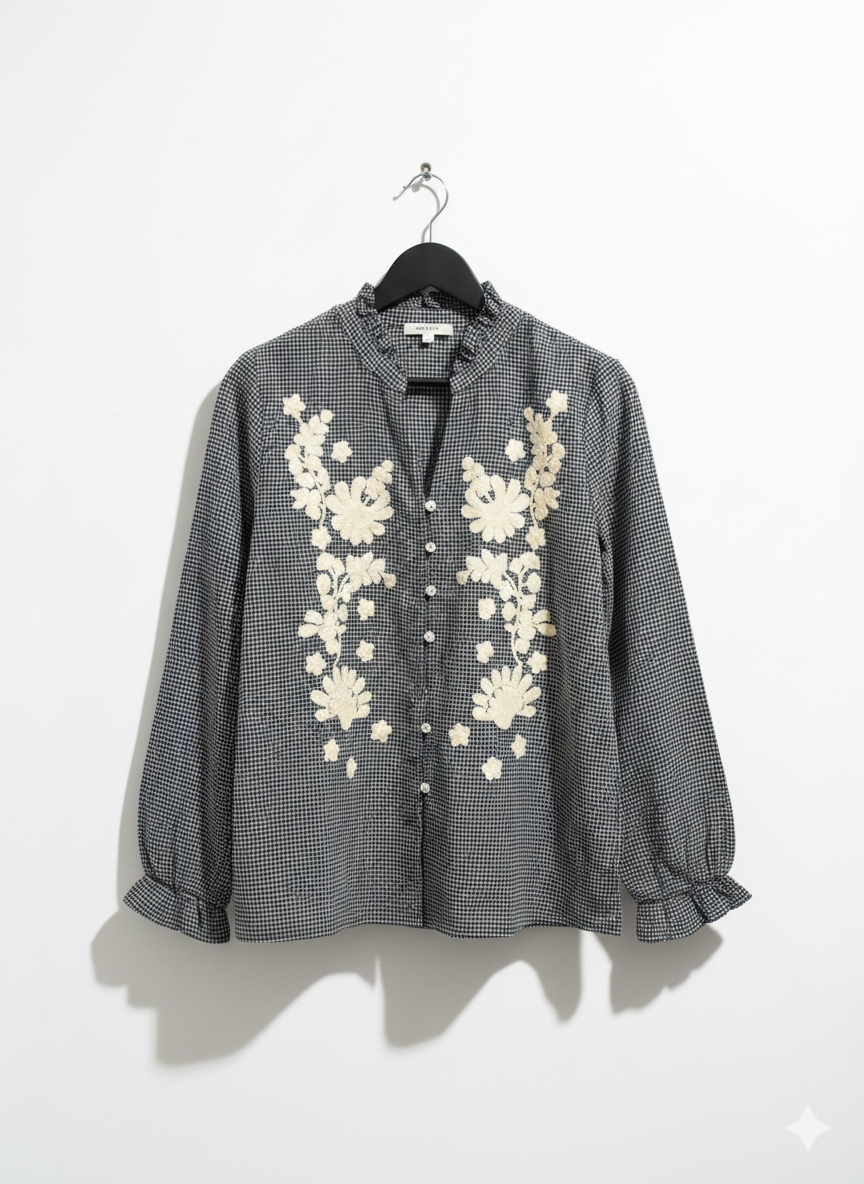 Camisa Cuadros Flores Bordadas