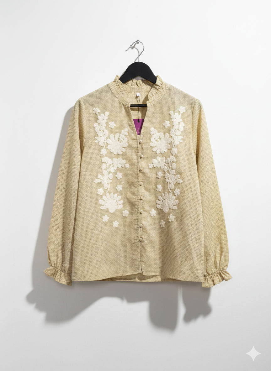 Camisa Cuadros Flores Bordadas