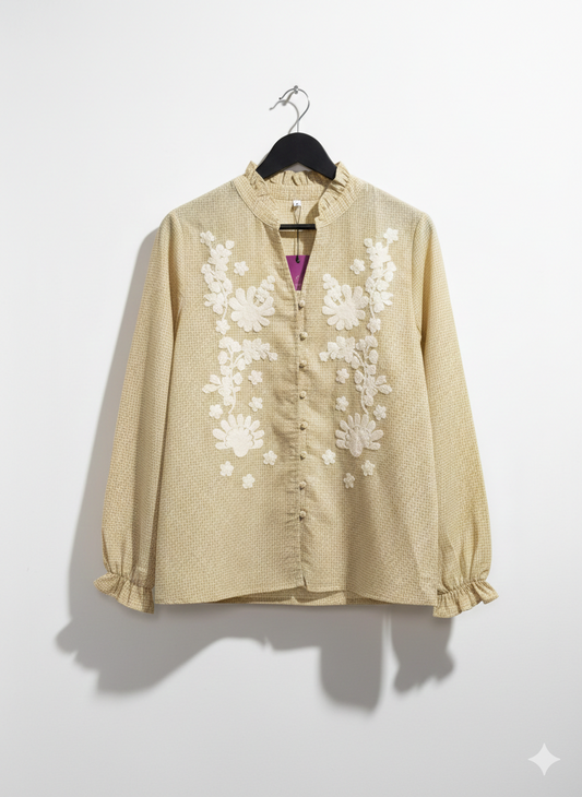 Camisa Cuadros Flores Bordadas