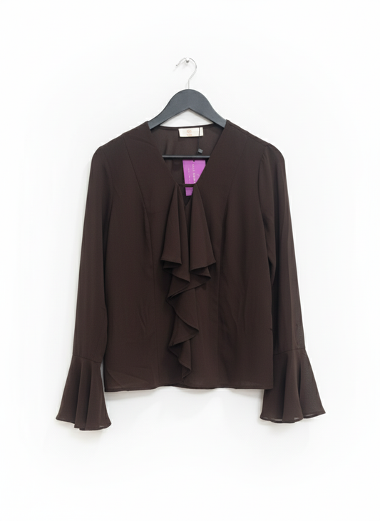 Camisa Gasa Marrón Volante
